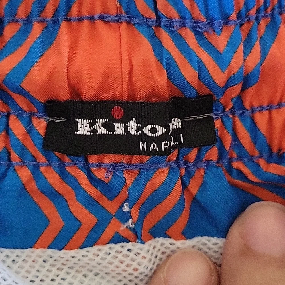 Kiton Orange and Blue Geometric Swim Shorts Sz XL Retail $345